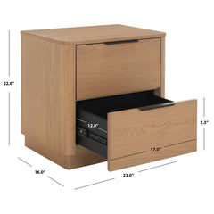 Nightstand with 2 Drawers in Natural Rubberwood and MDF