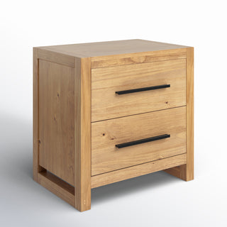 Nightstand with 2 Drawers in Natural Solid Pine Wood