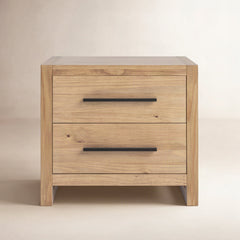 Nightstand with 2 Drawers in Natural Solid Pine Wood