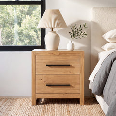 Nightstand with 2 Drawers in Natural Solid Pine Wood