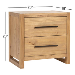 Nightstand with 2 Drawers in Natural Solid Pine Wood