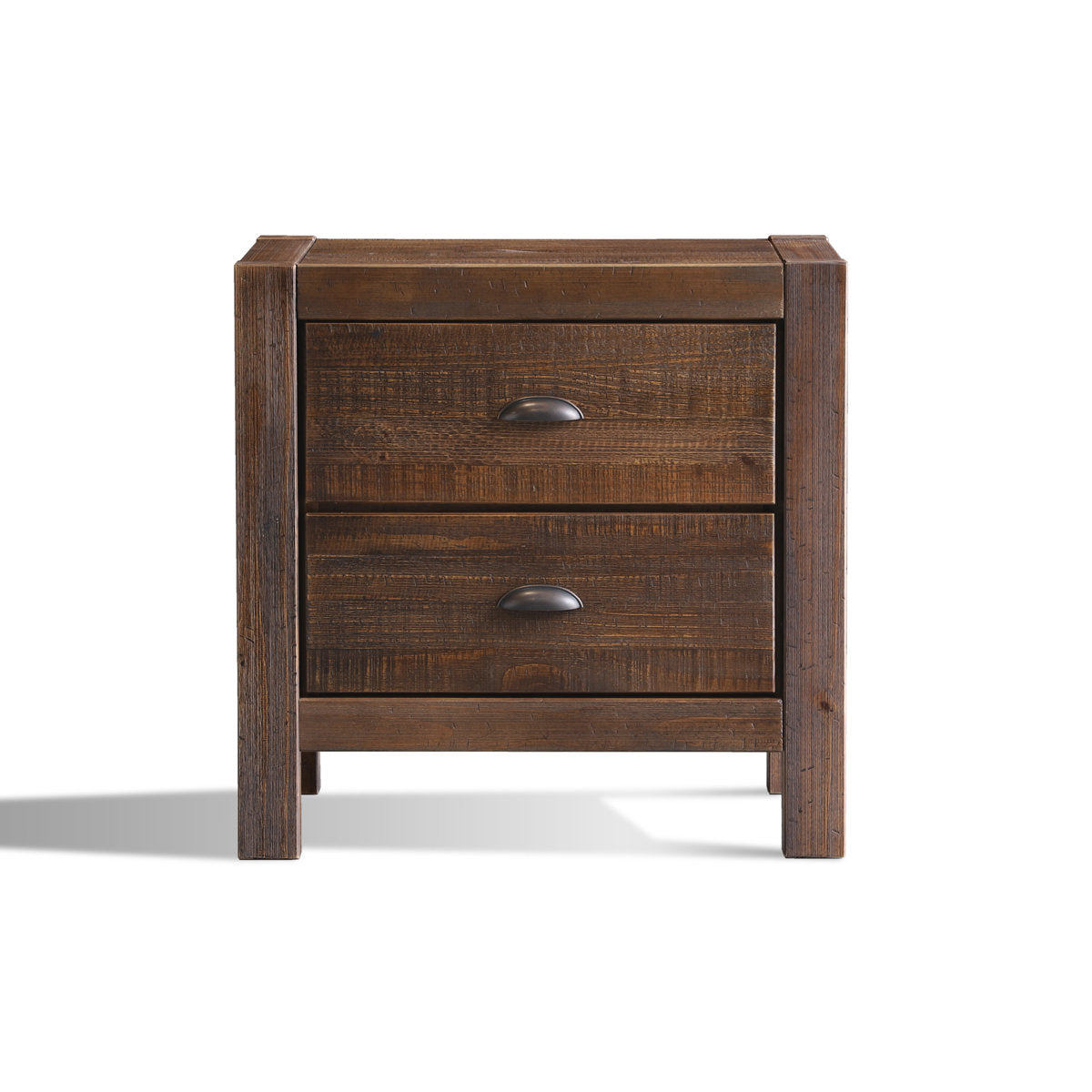 Nightstand with 2 Drawers in Rustic Walnut Solid Pine