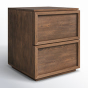 Nightstand with 2 Drawers in Solid and Engineered Wood, Medium Oak
