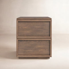 Nightstand with 2 Drawers in Solid and Engineered Wood, Medium Oak
