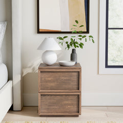 Nightstand with 2 Drawers in Solid and Engineered Wood, Medium Oak