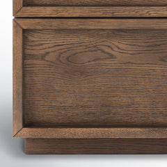 Nightstand with 2 Drawers in Solid and Engineered Wood, Medium Oak