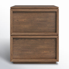 Nightstand with 2 Drawers in Solid and Engineered Wood, Medium Oak