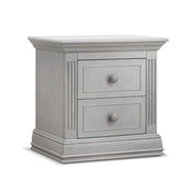 Nightstand with 2 Drawers in Stone Gray Poplar Wood and White Handles