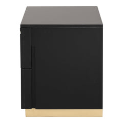 Nightstand with 2 Drawers, Solid Wood Frame, Black and Gold