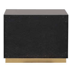 Nightstand with 2 Drawers, Solid Wood Frame, Black and Gold