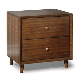 Nightstand with 2 Drawers, Solid Wood in Walnut with Brushed Brass Pulls