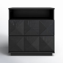 Nightstand with 2 Soft-Close Drawers and Open Shelf in Black