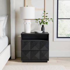 Nightstand with 2 Soft-Close Drawers and Open Shelf in Black