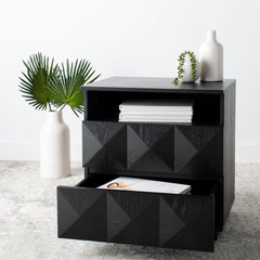 Nightstand with 2 Soft-Close Drawers and Open Shelf in Black