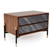 Nightstand with 2 Soft Close Drawers, Walnut Veneer Finish, Brown and Gray