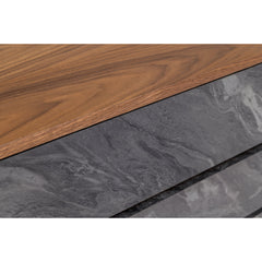 Nightstand with 2 Soft Close Drawers, Walnut Veneer Finish, Brown and Gray