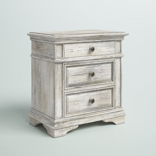Nightstand with 3 Drawers and USB Charging in Rustic Ivory