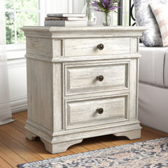 Nightstand with 3 Drawers and USB Charging in Rustic Ivory