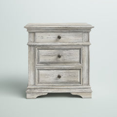 Nightstand with 3 Drawers and USB Charging in Rustic Ivory