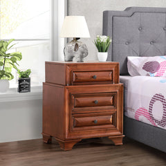 Nightstand with 3 Drawers in Oak Solid and Manufactured Wood