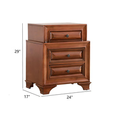 Nightstand with 3 Drawers in Oak Solid and Manufactured Wood