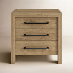 Nightstand with 3 Drawers in Pale Oak Solid and Manufactured Wood