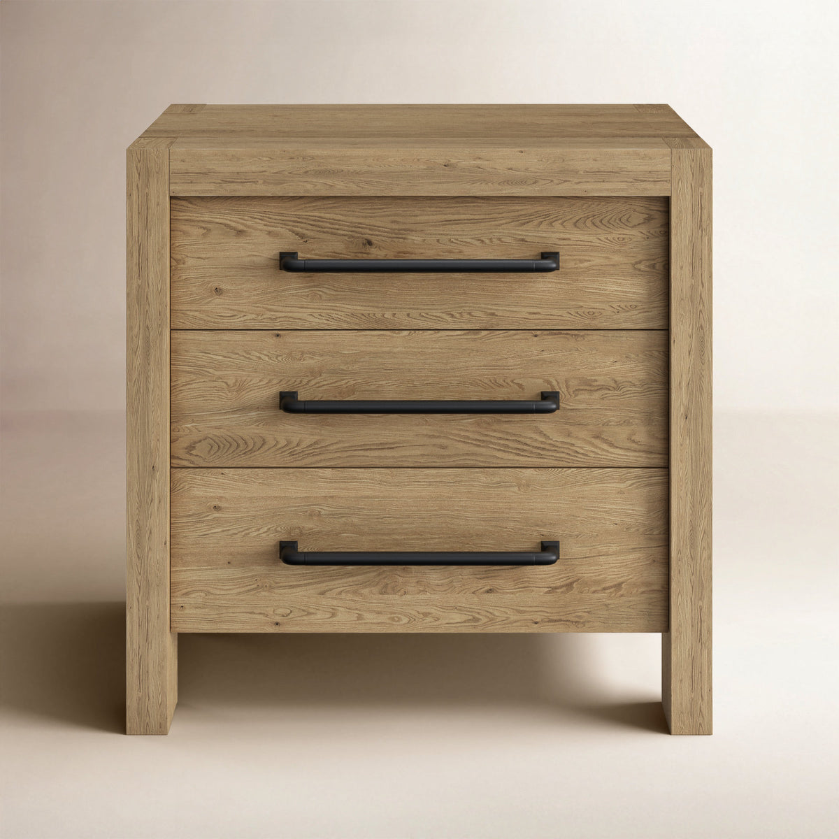 Nightstand with 3 Drawers in Pale Oak Solid and Manufactured Wood