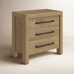 Nightstand with 3 Drawers in Pale Oak Solid and Manufactured Wood
