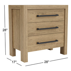 Nightstand with 3 Drawers in Pale Oak Solid and Manufactured Wood
