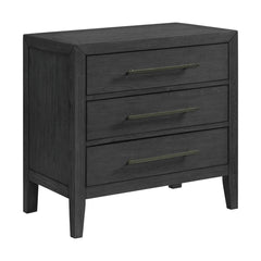 Nightstand with 3 Drawers in Solid and Engineered Wood, Black