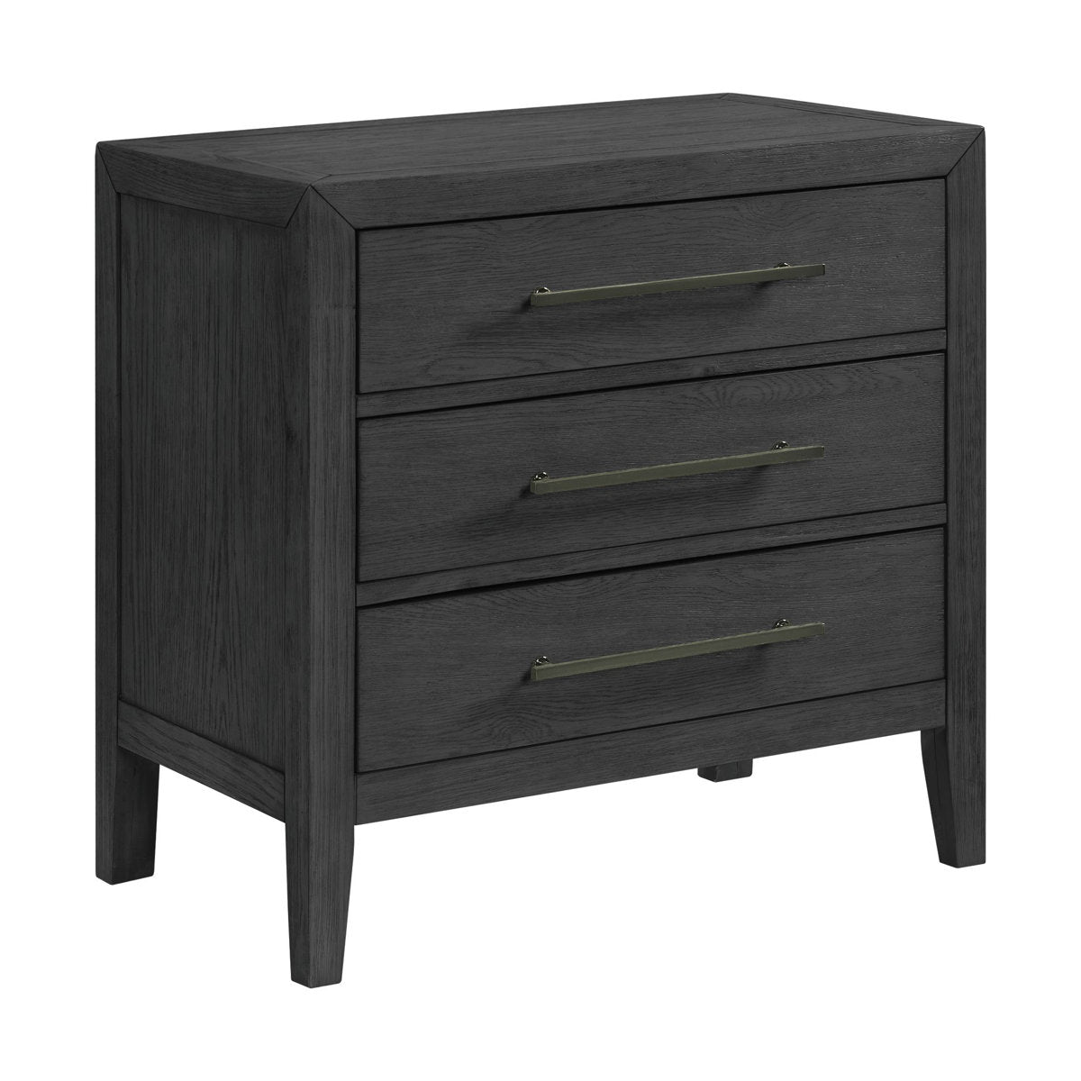 Nightstand with 3 Drawers in Solid and Engineered Wood, Black