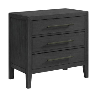 Nightstand with 3 Drawers in Solid and Engineered Wood, Black