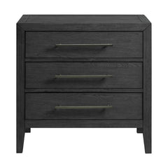Nightstand with 3 Drawers in Solid and Engineered Wood, Black
