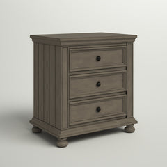 Nightstand with 3 Drawers in Solid and Engineered Wood with Bun Feet