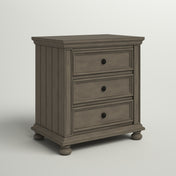 Nightstand with 3 Drawers in Solid and Engineered Wood with Bun Feet