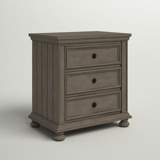 Nightstand with 3 Drawers in Solid and Engineered Wood with Bun Feet