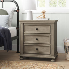Nightstand with 3 Drawers in Solid and Engineered Wood with Bun Feet