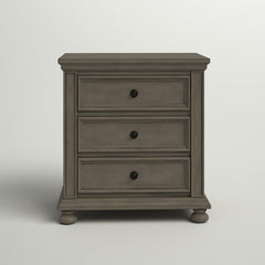 Nightstand with 3 Drawers in Solid and Engineered Wood with Bun Feet