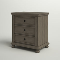 Nightstand with 3 Drawers in Solid and Engineered Wood with Bun Feet