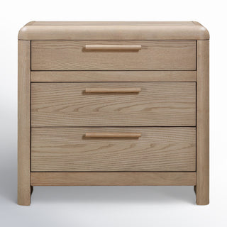 Nightstand with 3 Drawers in Tan Solid Wood