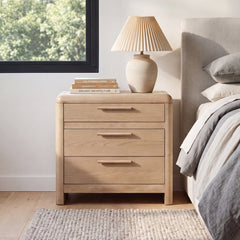Nightstand with 3 Drawers in Tan Solid Wood