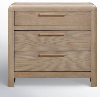 Nightstand with 3 Drawers in Tan Solid Wood