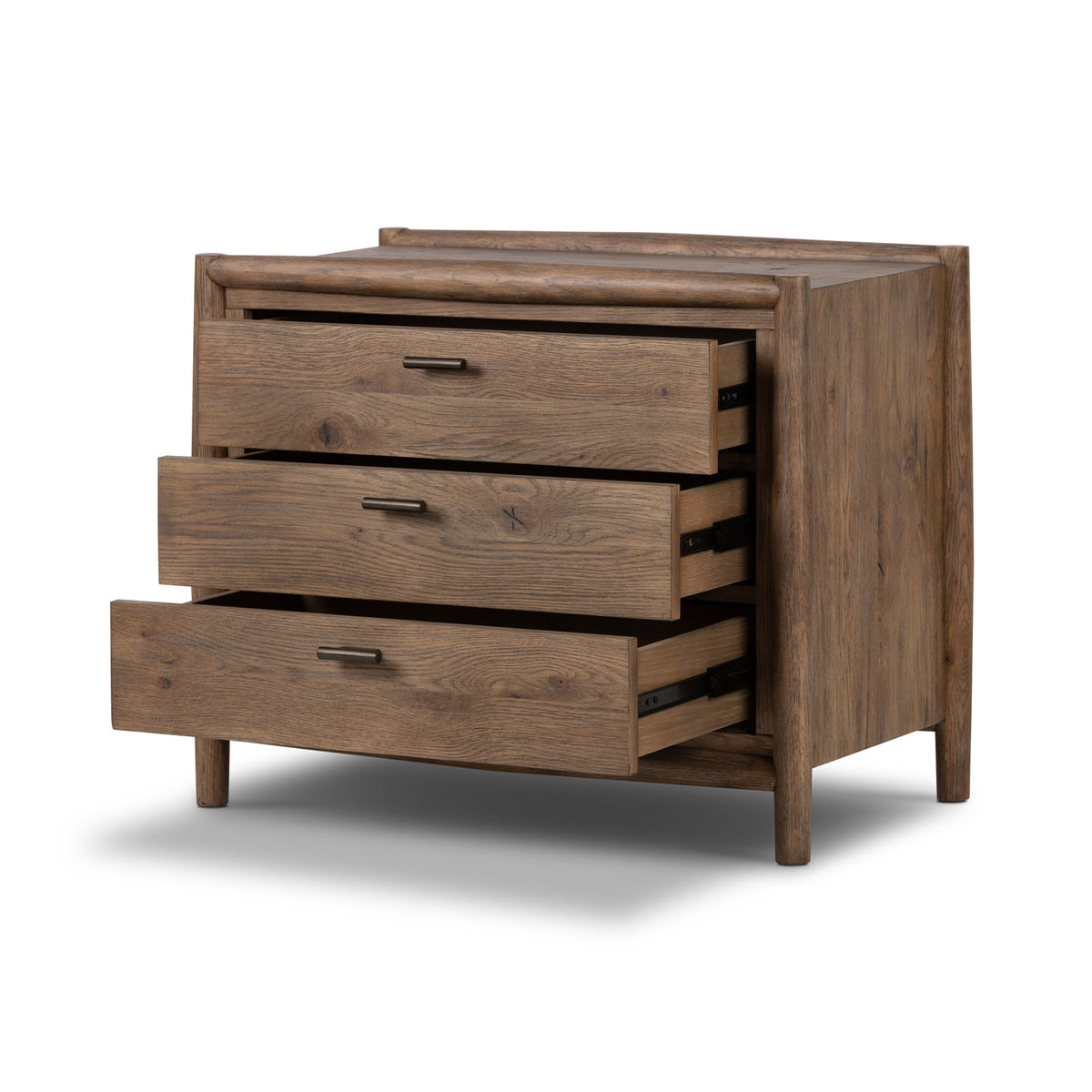 Nightstand with 3 Drawers in Weathered Oak