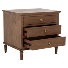Nightstand with 3 Drawers, Mahogany Solid Wood and MDF, Brown