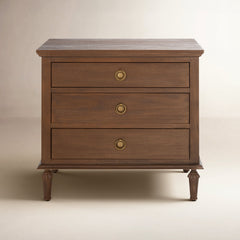 Nightstand with 3 Drawers, Mahogany Solid Wood and MDF, Brown