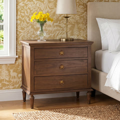 Nightstand with 3 Drawers, Mahogany Solid Wood and MDF, Brown