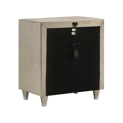 Nightstand with 3 Drawers, Velvet Upholstered, Dual USB Ports, Metal Legs