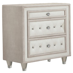 Nightstand with 3 Drawers, Velvet Upholstered, Dual USB Ports, Metal Legs