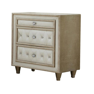Nightstand with 3 Drawers, Velvet Upholstered, Dual USB Ports, Metal Legs