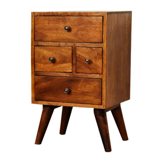 Nightstand with 4 Drawers, Mango Wood Frame, Brown